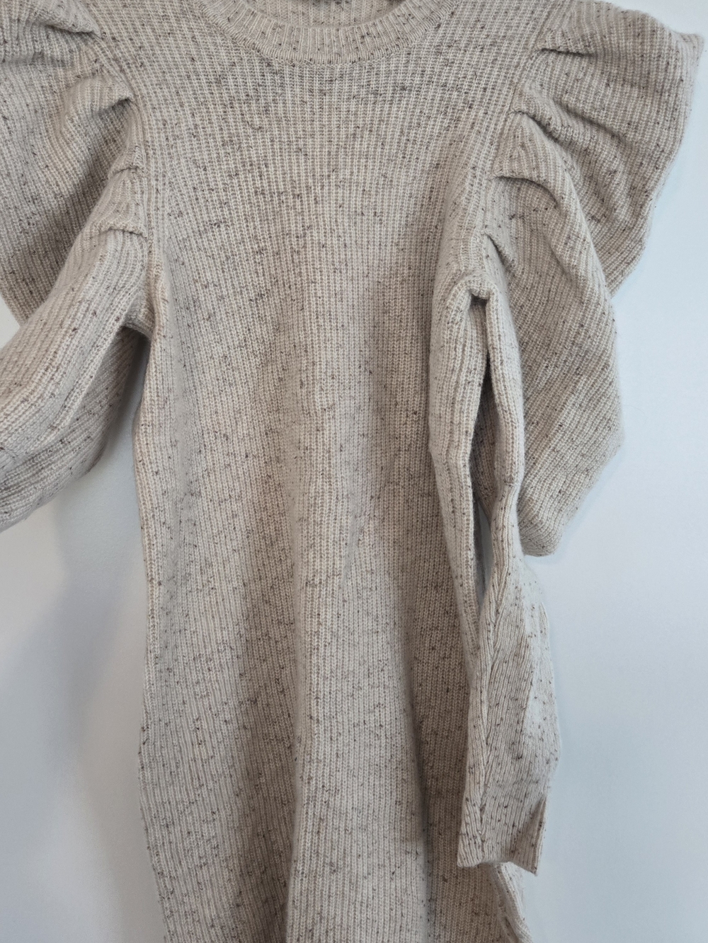 Ted Baker Cream Speckled Knit Midi Dress with Puff Sleeves